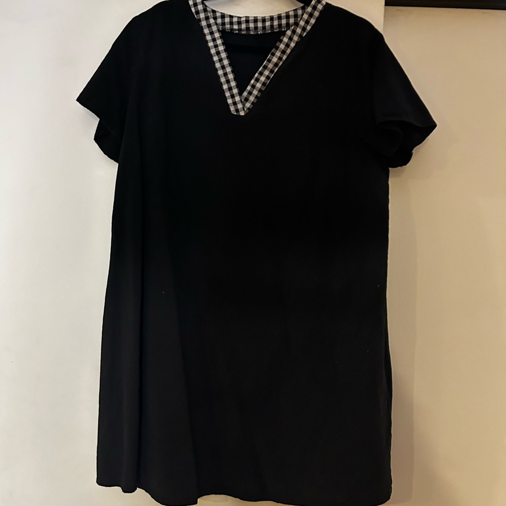 Black Dress with Checkered V-Neck